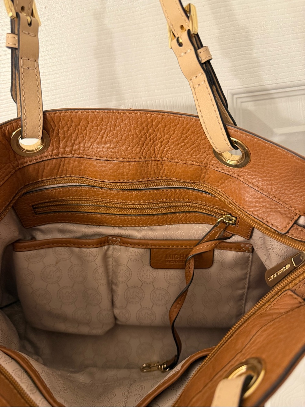 Michael Kors Brown Leather Tote with Beige Straps - Picture 3 of 3